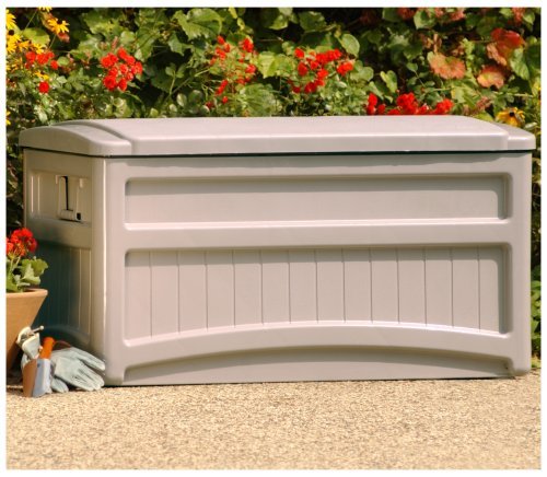 Premium Deck Box Patio Suncast Pool Storage Waterproof Bench 73 Gallon Large Outdoor Design