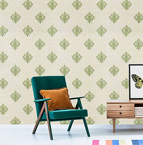 RoseCraft Stylish Damask Design PVC Coated Self-Adhesive Removable Peel and Stick Decorative Wallpaper for Living Room (28 Sqft/Roll) Multicolor