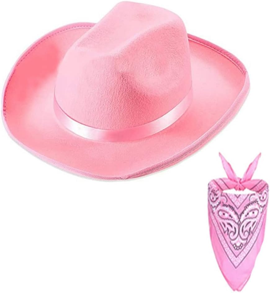 Western Cowboy Hat Fashionable Bandana Scarf Set One Size Fit for Most Women