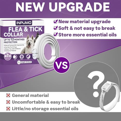 Collar Antiparasitario para Perros, Protección Natural de 12 Meses, Collar Antipulgas Impermeable y Ajustable para Perros Pequeños, Medianos y Grandes (1PCS)