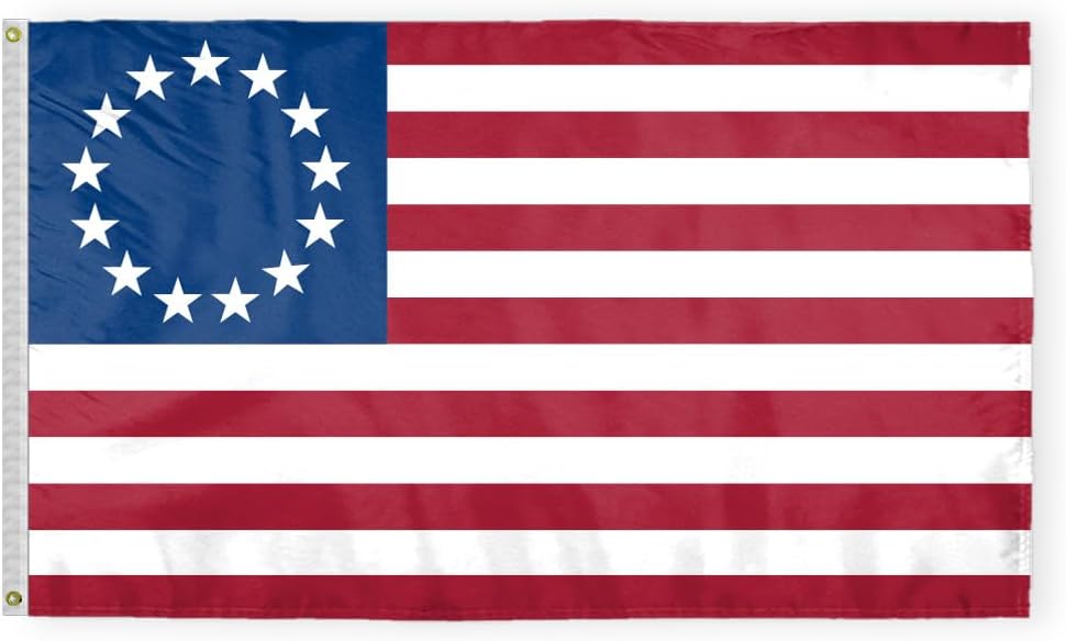 AGAS Betsy Ross 13 Star Double Sided Car Vehicle 10.5 x 15 inch Flag; Double Sided Print on Polyester; Double Stitched 19 Inch White Plastic Unbreakable Stiff Pole