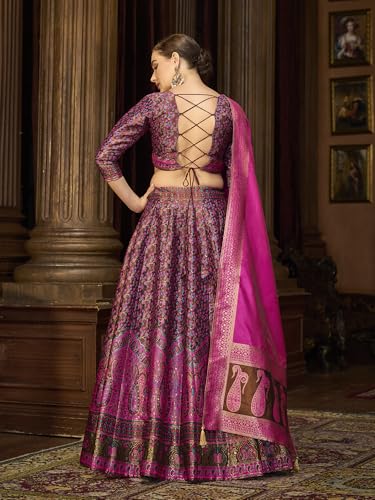 Image of PURVAJA Women's Kanjiwaram Semi-Stitched Lehenga choli