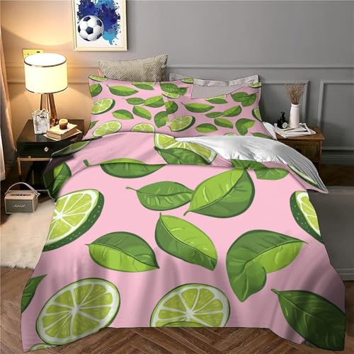 Housse de couette citron vert 140x200 parure 3d microfibre