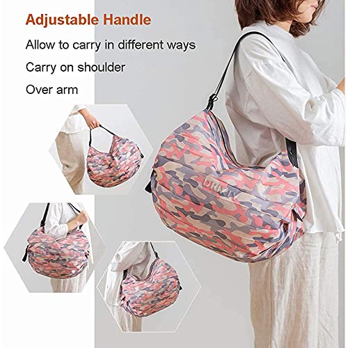 Image of Folding Supermarket Shopping Bag Waterproof Zipper Tote Handbag With Designer Pattern, Reusable. Roll And Compact. Lightweight Shoulder Travel Bag For Men And Women, Folds To Pocket Size,Brown