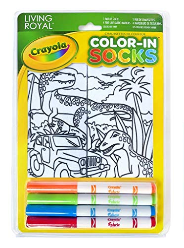 Kid's Crayola Color-In Socks - Includes 1 Pair Of Socks And 4 Fabric Markers - Dinosaur Design