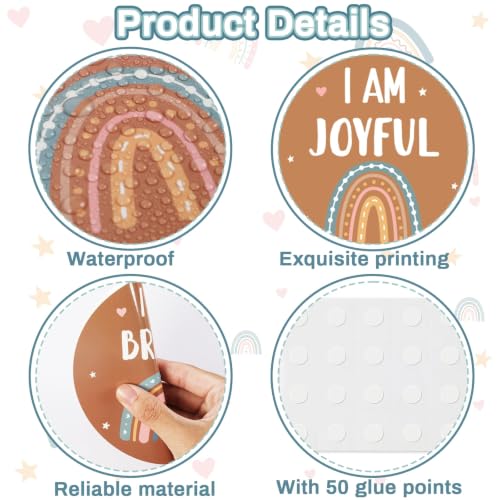 Image of BOHO Affirmation Station Bulletin Board Set Rainbow Positive Bulletin Board for Classroom Mirror Growth Mindset Decoration Inspirational Motivational Accent Cutouts for Home School Teacher Wall Supply