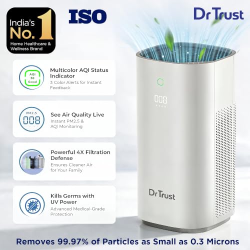 Image of Dr Trust USA 912 Zurich Max Air Purifier for Home, H13 HEPA Air Purifier with UV Sterilization, PM2.5 AQI Display & 4-Layer Filtration for Bedrooms, Living Rooms & Offices, Up to 484 sq. ft. Coverage