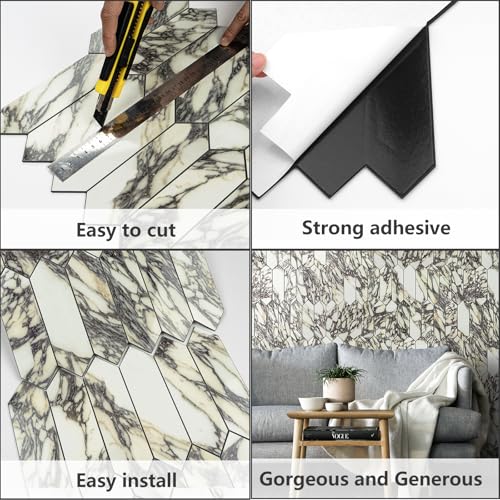 Vamos Tile Glossy Marble Purple Backsplash Tile Peel and Stick, 12.8 x 12.8 Inch 10 Sheets Long Hexagon PVC Self Adhesive Mosaic Wall Tiles Stick on Backsplash for Kitchen and Bathroom by Vamos Tile - Image 5