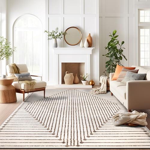 Rugshop Beige and Brown Geometric Area Rug – Soft Abstract