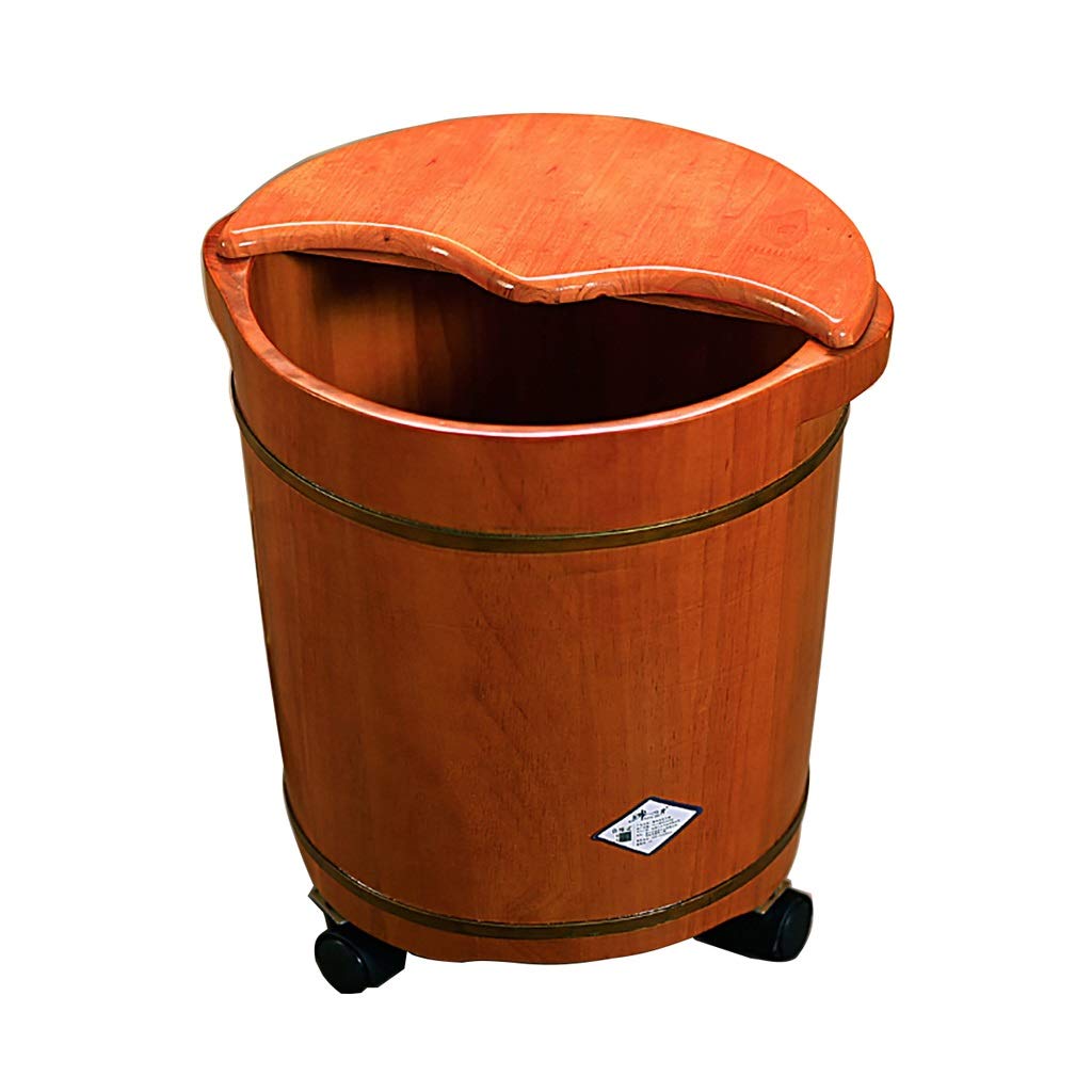 Secchio per pediluvio in legno Barile per pediluvio Secchio per vasca da bagno in legno con ruota, Vaschetta per pediluvio spessa e robusta in quercia, Barile per pedicure con coperchio Super facile