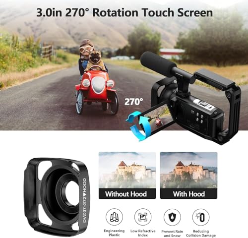 Camcorder Video Camera for YouTube Vlogging, 5K 56MP UHD Content Creator Camera with 3\" 270° Flip Screen, Night Vision, WiFi, 64GB Card, Microphone, Stabilizer & Tripod - Complete Beginner Kit