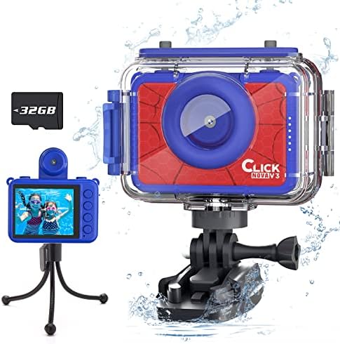 Kids Selfie Waterproof Camera, Christmas Birthday Gifts for Boys Age 3-12 Children Digital Camera, 2.0 Inches Screen HD Video Toddler Camera Toy for 3 4 5 6 7 8 Year Old Boy with 32GB SD Card-Blue