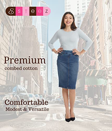 Image of ESTEEZ Women's 3 /4 Sleeve Wide Neck Layering T-Shirt - Modest Cotton Stretch Fitted Base Layer Top