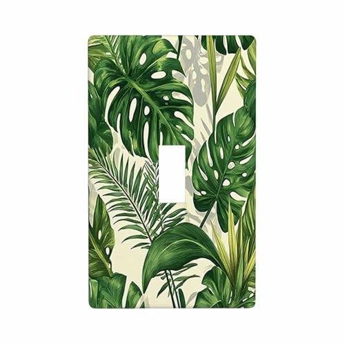 Image of Moslion Green Palm Leaf 1-Gang Toggle Wall Plate Plant Tree Banana Leaves Botany Light Switch Plug Covers Home Kitchen Bathroom Bedroom Decor