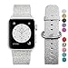 MIFFO Apple Watch Band 42mm, Leather iWatch Strap Extreme Deluxe Shiny Bling Glitter Leather Bracelet Wristband for Apple Watch Series 1, Series 2, Series 3 Sport Edition (Silver-42mm)