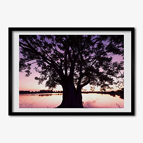Cadre moderne de 70x50 cm avec peinture photo arbre et lac pour agrandir une piece sombre