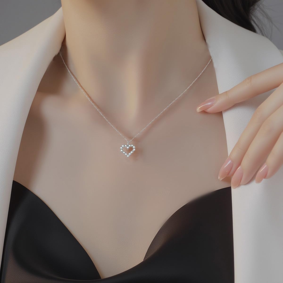 SLUYNZ 925 Sterling Silver CZ Love Heart Choker Necklace for Women Teens Hollow Heart Necklace Pendant for Mother's Day - Image 3