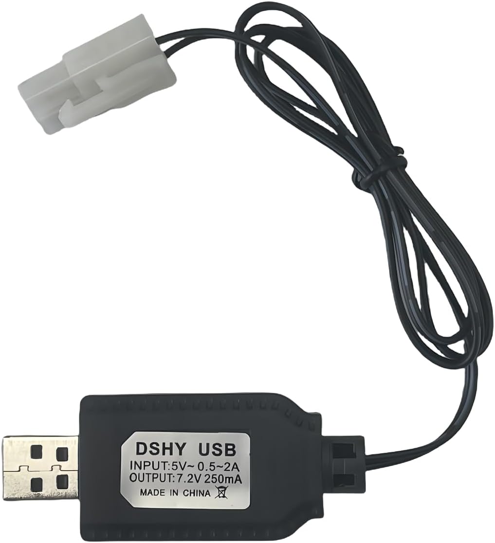 7.2V Battery Charger Cable,Compatible for Tamiya KET-2P Compatible RC Cars, RC Excavator，RC Tanks, RC Boats and Other Remote Control Toys for Universal 7.2V Lipo Battery USB Charger (1)