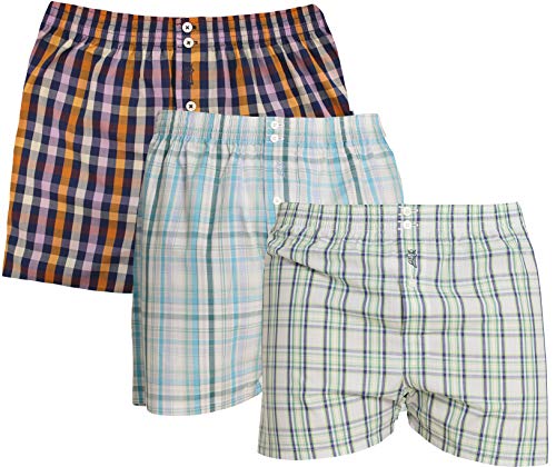 El Búho Nocturno Pack de 3 Boxers de Tela popelín de algodón con Costura Americana a Cuadros de Colores llamativos Talla M