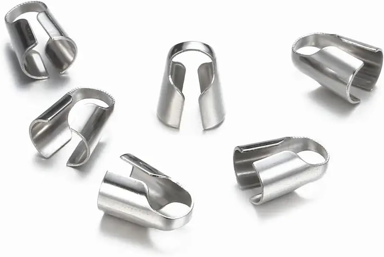 Cord End Caps Cord End Caps 80pcs Stainless Steel Cords Beads Leather Clip Tip Fold Crimp(8mm)