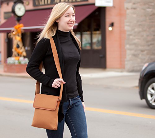 Aapporto Tablet Bag For Ipad Air Or Galaxy Tab S3 Plus Tablets Up To 10.1 Inches - Brown Canvas With Genuine Leather Trim - Vertical Purse - Shoulder Strap With Matching Fabric - Zip Pockets #TOP7