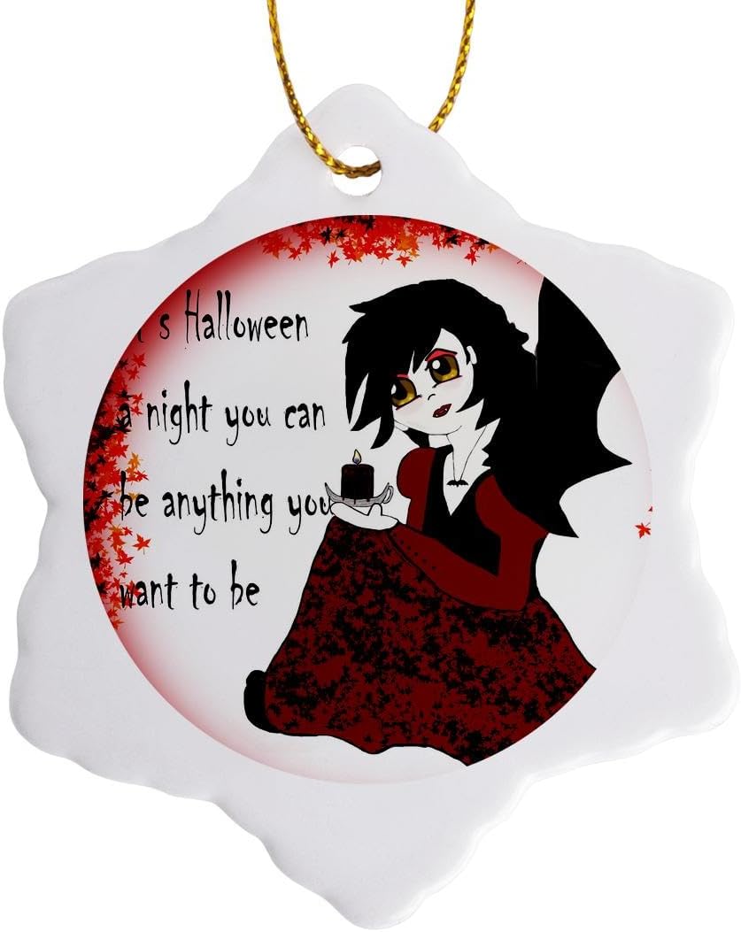 3dRose Little Anime Vampire Girl 3 inch Snowflake Porcelain Ornament