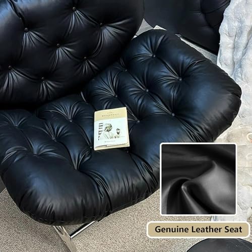 Upholstered Leather Single Sofa with Ottoman, Stylish Lazy Chair for Living Room, Bedroom & Dorm, Durable Metal Legs, Comfort & Modern Design (Without Footstool, C)
