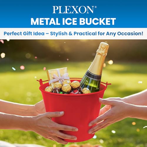 PLEXON Metal Ice Bucket for Parties Coctail Bar Restaurant - Drink Beer Champagne Beverage Pail Bucket with Handle for Valentines Day, Galvanized Steel, 1.3 Gallon, Red, Set of 2 by Plexon - Image 9