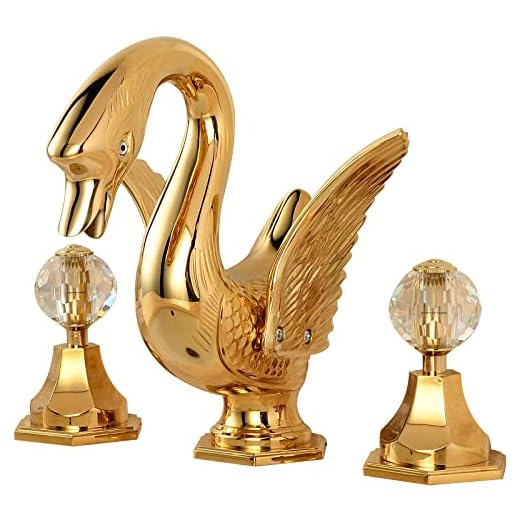 YCCUZA Widespread Bathroom Faucet Swan Design Gold Two Handles 3 Holes 8-16 Inch Bathroom Sink Faucet Lavatory Mixer Tap with Water Supply Hose Deck Mount Bathtub