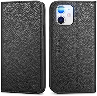 SHIELDON Flip Case for iPhone 11 6.1", Genuine Leather Wallet Case with [Kickstand][Credit Card Holder][RFID Blocking] Magnetic Shockproof Protective Case Compatible with iPhone 11 - Retro Black