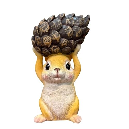 NATUZORA Écureuil avec pomme de pin pour la maison, le jardin, la décoration extérieure en résine d'écureuil