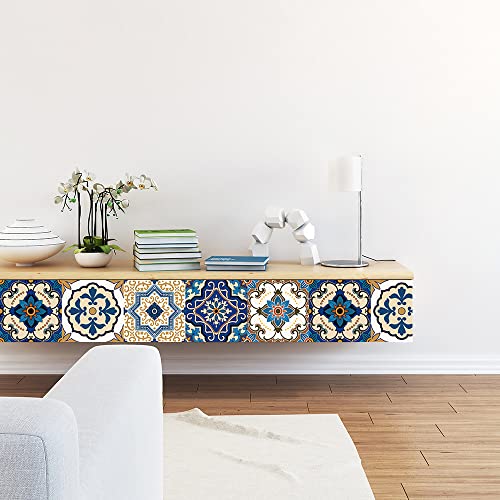 30 Pcs Mandala Style Tile Sticker, 4X4 Inch(10X10Cm) Traditional Diy Murals, Tile Waterproof Oil Proof Removable Decals For Bathroom & Kitchen Backsplash Oil Proof Wall Stickers(Blue) #TOP5