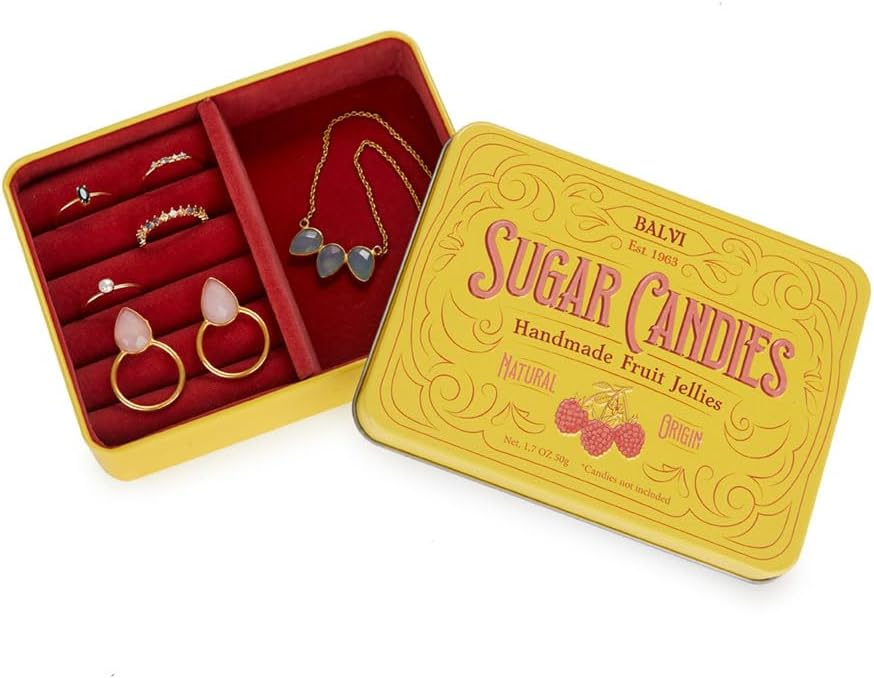 Balvi Sugar Candies Jewelry Box Yellow Simulates a Tin/Velvet Candy Box, Gift