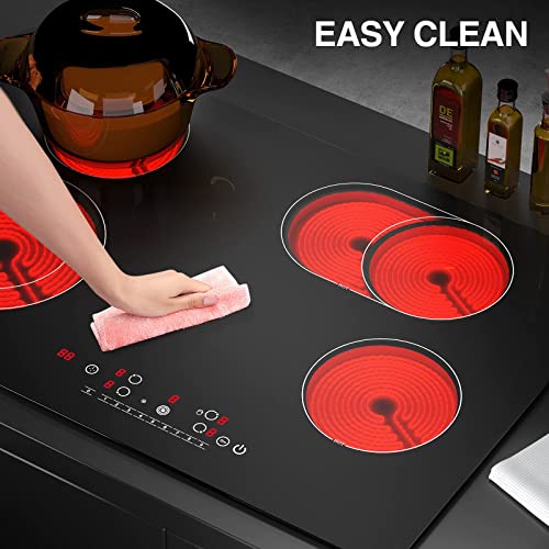 30 Inch Electric Cooktop 4 Burners, Gtkzw Built-In Radiant Electric Stove, 6800W Ceramic Cooktop, 9 Heating Level Overheat Protection With Touch Screen, Timer & Safety Lock #TOP4