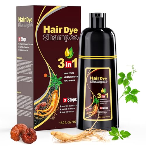 Dunkelbraun Haarfärbeshampoo für Männer und Frauen, Dark Brown Hair Dye Shampoo 3 in 1, Haarfarbe Dunkelbraun Shampoo für Graues Haar, Anwendung auf trockenem Haar, 500ml