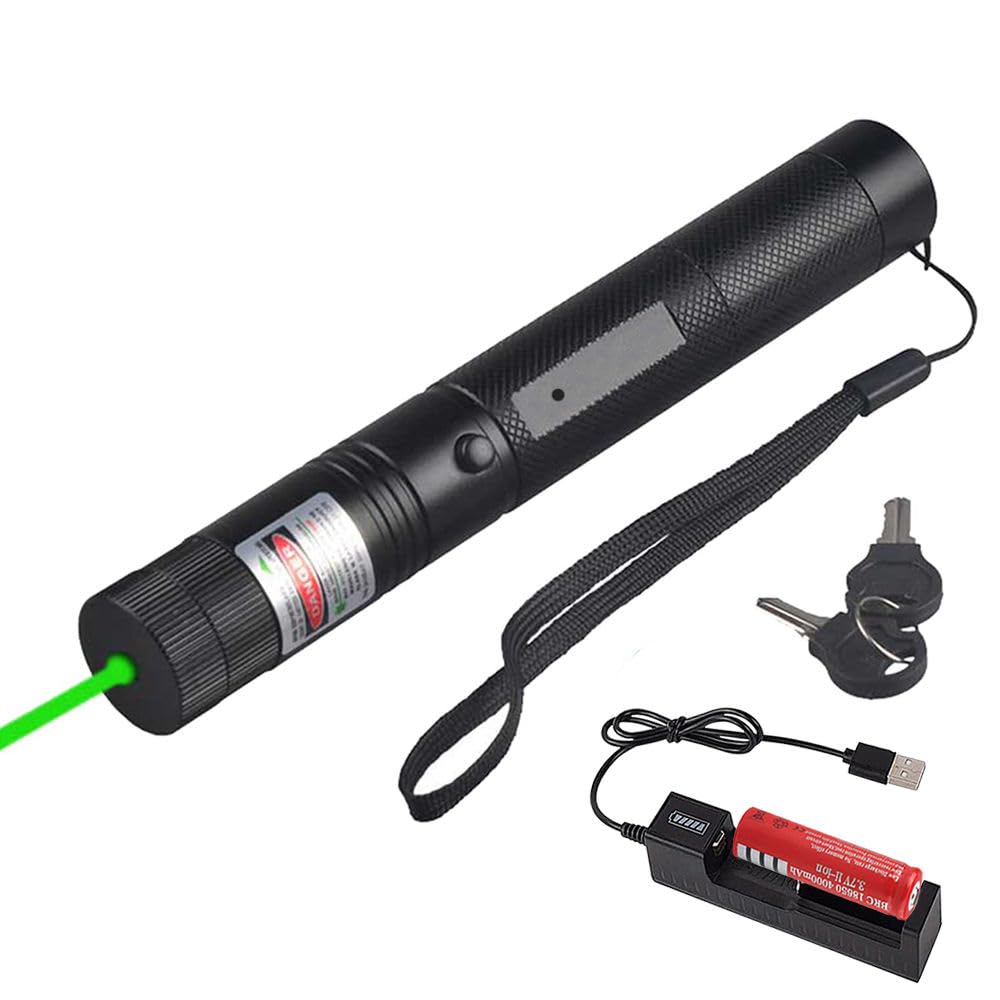 NestyFox Green Laser Pointer High Power 2000 Metres, Rechargeable Battery with Charger, Safety Lock & Starry Sky Cap, Long Range Green Beam Laser Pen for Astronomy, Presentations, Hiking, Cat Toy