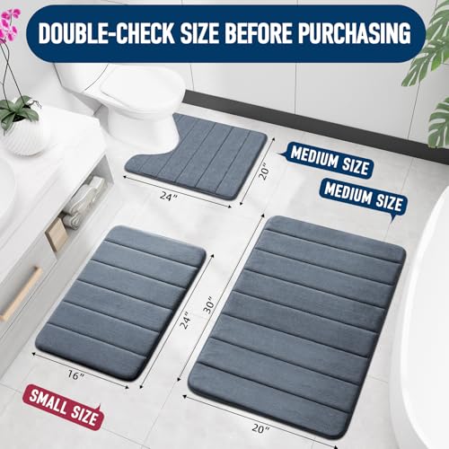 Colorxy Memory Foam Bath Mat 30x20, Ultra Soft and Absorbent Bathroom Rugs, Non-Slip, Machine Wash Dry, Thick Bath Rug Carpet for Bathroom Floor, Sink and Shower, Dark Grey