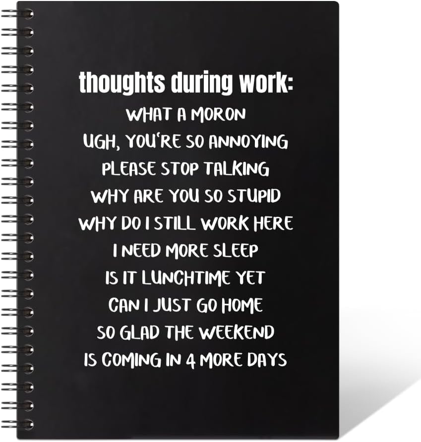 Thoughts During Work 160 Pages Hardcover Blank Spiral Notebook, Funny Sarcastic Notebook Gifts For Coworker, Coworker Office Workplace Gifts, Boss Gifts, Employee Gifts For Her Him