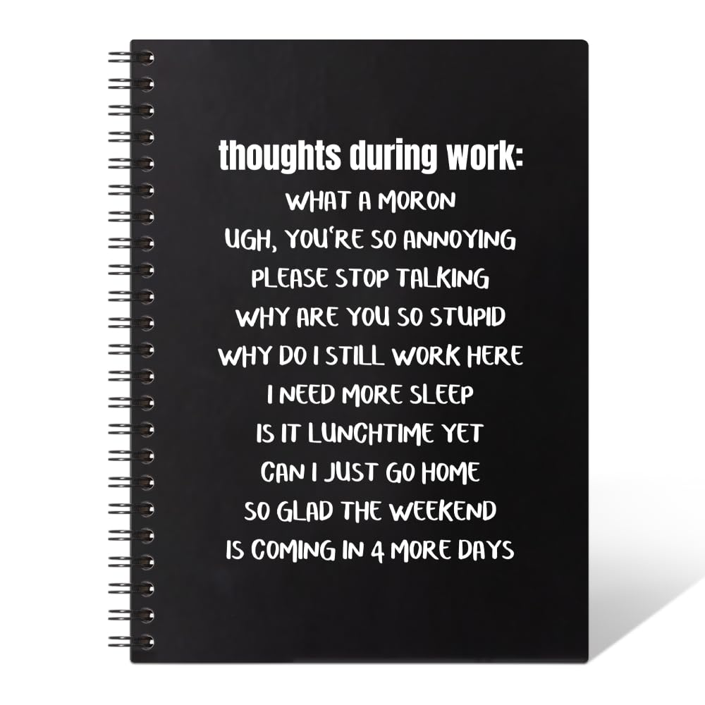 THEBESTU Thoughts During Work 160 Pages Hardcover Blank Spiral Notebook, Funny Sarcastic Notebook Gifts For Coworker, Coworker Office Workplace Gifts,