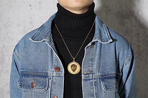 Mealguet Jewelry Gold Plated Stainless Steel Circle Of Rhinetstone Crystal Iced Out Lion Head Round Pendant Necklace For Men,24" Chain Necklace #TOP5