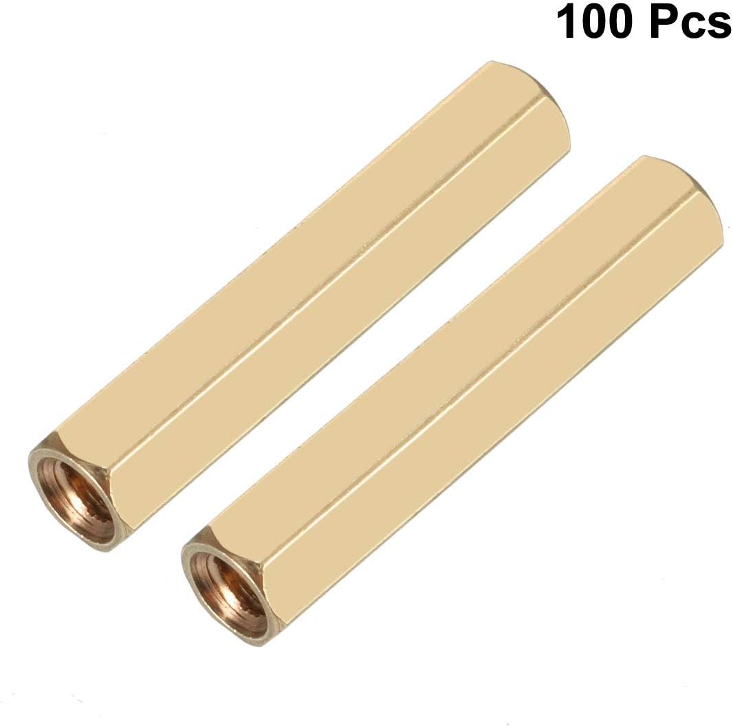 uxcell 100pcs Brass Straight PCB Pillar Female Thread Hex Standoff Spacer M3x5x25mm