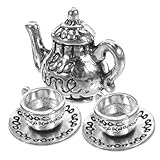 Matériaux sûrs : fabriqués en alliage de zinc, faciles à nettoyer, sûrs et à utiliser, pas faciles à ou à déformer, réutilisables et peuvent utilisés pendant longtemps, mini accessoires de cuisine, bouilloire à thé avec tasses