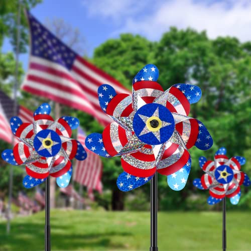 6 Pcs 7 Inch Patriotic Reflective Pinwheels 4Th Of July Windmill American Flag Stars Wind Spinner Independence Memorial Day Party Supplies Favors Decorations For Garden Lawn Outdoor Yard #TOP4