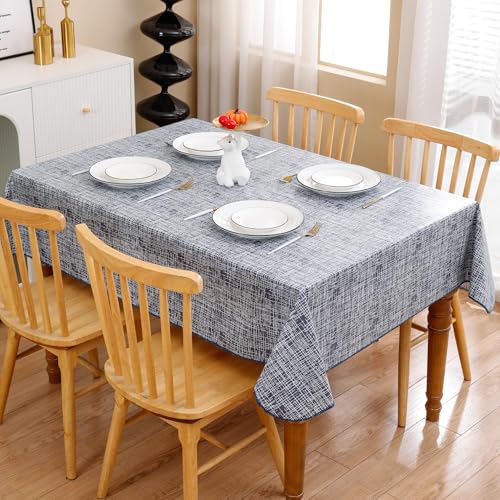 Image of Heavy Duty Vinyl Tablecloth with Flannel Backing Waterproof Oil-Proof Plastic Table Cloth Stain-Resistant Wipeable Rectangle or Square Table Cover for Indoor and Outdoor (Blue Striped,54x54 Inch)