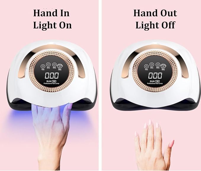 Lampada UV LED per unghie, 268W Luce di polimerizzazione rapida per unghie con 66 LED Sensore automatico, Manico portatile per unghie, 5 impostazioni di timer, spazio più grande (02#Oro)
