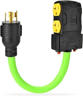 30 Amp to 20Amp Generator Distribution Adapter, L14-30P to 4 X 5-20R/15R 4-Prong to Mutiple Household Outlet w/ 20amp Circuit Breaker 1.5FT