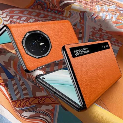 Protection Honor Magic V3 étui rabat cuir véritable orange magnétique - 2