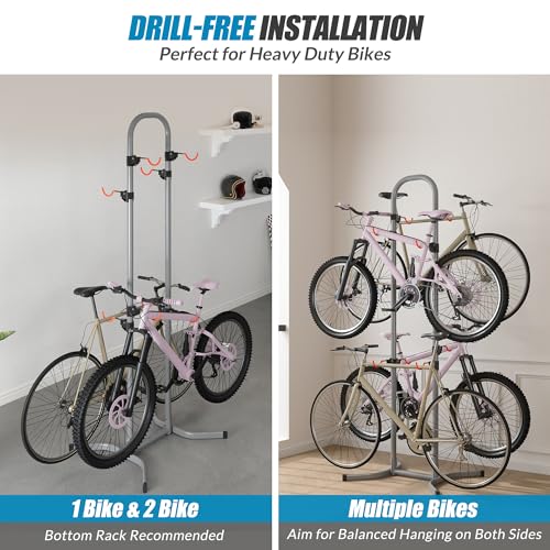 Suchtale 4 Bike Rack, Bicycle Rack, Bike Storage Rack for Garage Home, Freestanding Gravity Bike Stand, Adjustable Vertical Bicycle Holder for Indoor Outdoor, Bike Hanger Floor Parking Cycle Organizer - Thumbnail 5