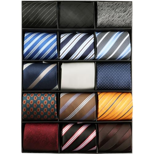 kaxilu Zipper Ties for Men 15pcs Assorted Neckties for Mens Silky Zip Up Ties Mens Adjustable Pretied Ties Set