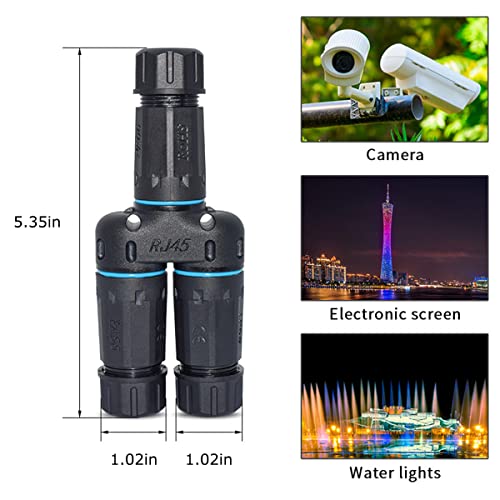 Image of ZUZONG IP68 Waterproof RJ45 Coupler Splitter, Waterproof Ethernet Coupler 1 in 2 Out Splitter IP68 Ethernet Outdoor LAN Cable Connector for Cat5 /Cat5e /Cat6 /Cat7 /Cat8 Ethernet Cable (1 Pair Female)